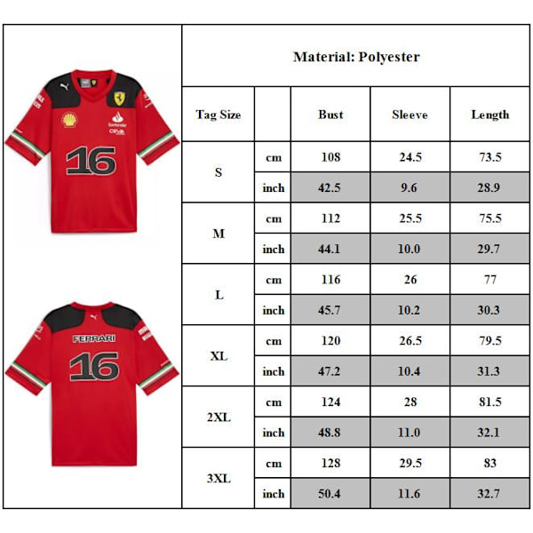 For F1 Team LECLERC #16 T-shirt Herr Jersey Toppar 2023 Skjortor M