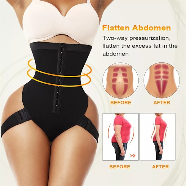 2-i-1 Dam Peach Butt Curvy Tummy Shaper Högmidjade Body Shaperwear Trosor Black 2XL