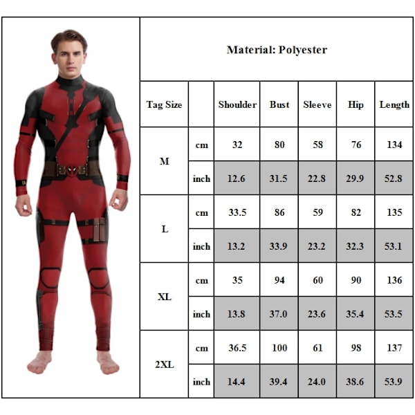 Wolverine Jumpsuit Deadpool 3 Bodysuit Cosplay Kostym Halloween Herr Dräkt Outfit Red 2XL