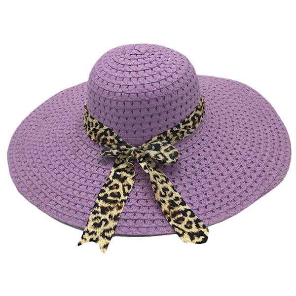 Kvinnors mode rosett stor brätte halmhatt purple
