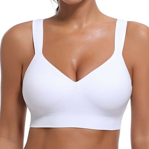Bekväm sömlös bh för kvinnor avtagbar vadderad trådlös bh push up vadderad komfort träningsyogadam bh White M
