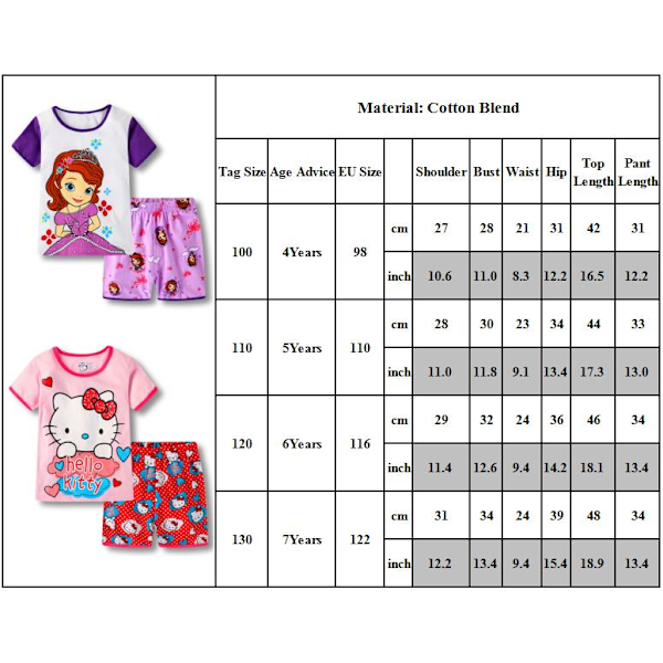 Flickor Disney-karaktär pyjamas barn barn pyjamas nattkläder sommar casual Hello Kitty B 6 Years