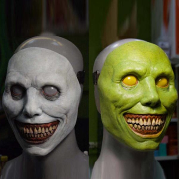 Halloween Skräck Devil Mask White Green Eyed Demon Smile Mask white