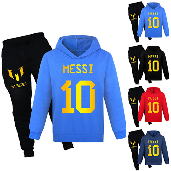 Messi Tryckt Barn Pojke Flicka Hoody Träningsoverall Jumper Hoodies Topp Byxor Set Outfits Sportkläder Black 150cm