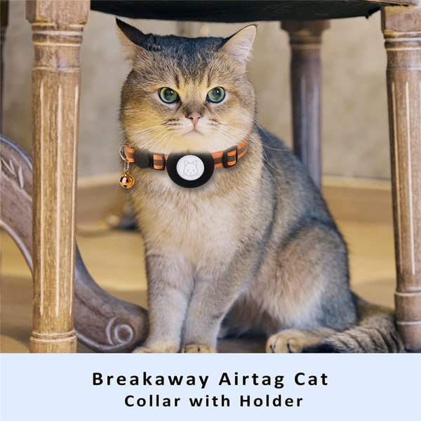 2st justerbar AirTag Cat Collar med klocka Orange 2pcs