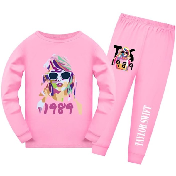 9-14 år flickor Taylor Swift långärmad topp och byxor bomull pyjamas set barn sovkostym outfit Pink 140cm