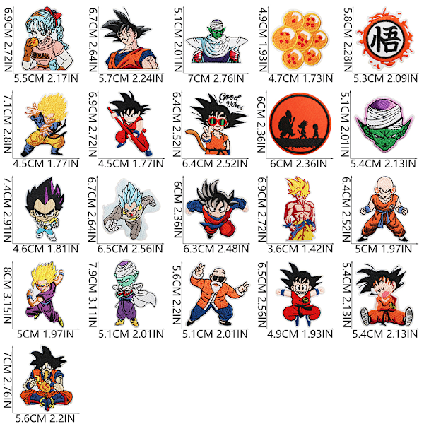 21 stk./sett Dragon Ball Patch Stryke Patch Stryke Bilde Applikasjon Stryk på 21PCS