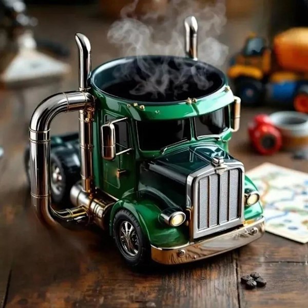 Kaffemugg, Handgjord Lastbilskaffemugg, 33 cl Semitrailerformad Kaffekopp, Unik Gåva För Kaffe- och Lastbilsälskare Green 11x8x12cm