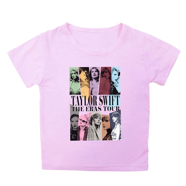 Barnflickor Taylor Swift Cartoon Casual Kortärmad T-shirt Crew Neck Tee Top Pink 160cm
