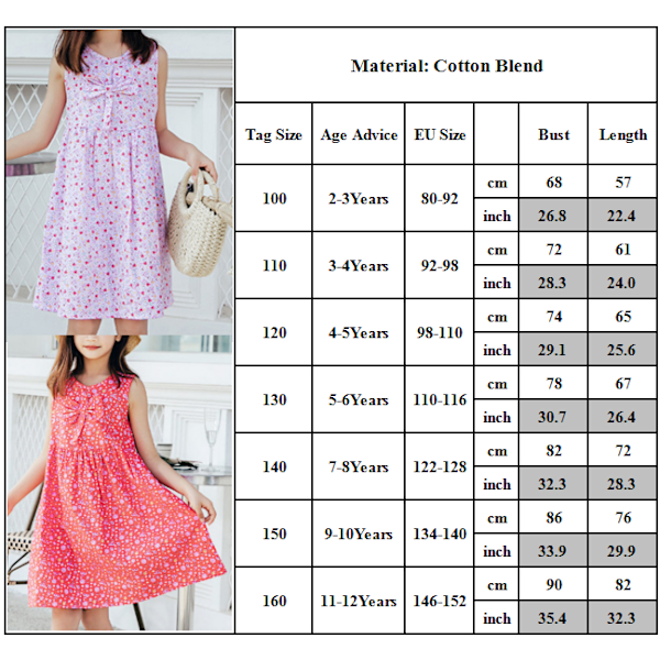 Barnflickor Blommig Ärmlös Tunika Klänning Sommar Semester Lös Tank Sundress Pink 140cm