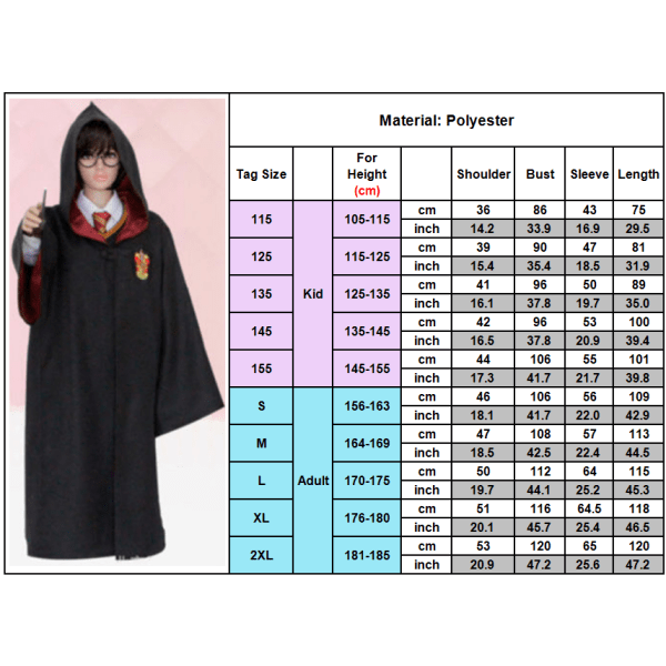 Harry Potter-seriens kappa _ unisex Halloween-kostym _ Har red 135cm