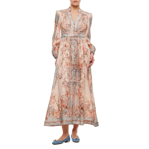 Zim Style AUGUST PLUNGE MIDI LINNEKLÄNNING Damklänning Mode Temperament Retro Kvinnor Lång Klänning Blue 2XL