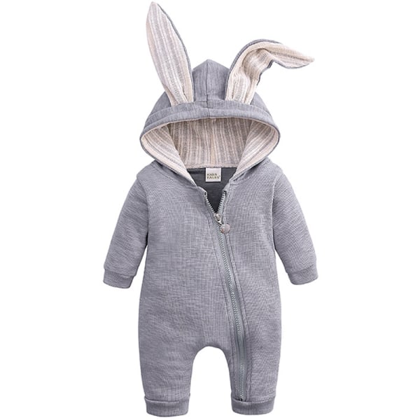 Baby Romper Söt Kanin 3D Öron Hoodie 1-Delad Dragkedja Body Blue 66