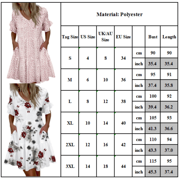 Kvinnors enkla temperament casual klänning med volang Flowers 3XL