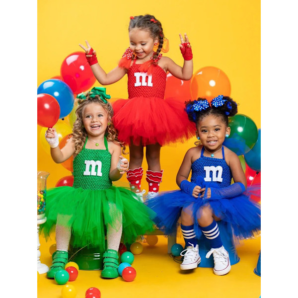 M&M's Kostym Hårspännen Handskar Set Barn Flickor Tutu Tyllklänning Maskerad Big Red M