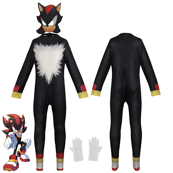 Sonic Hedgehog Cosplay -asu lapsille, pojille ja tytöille, juhla-asu päähineellä Black 110cm
