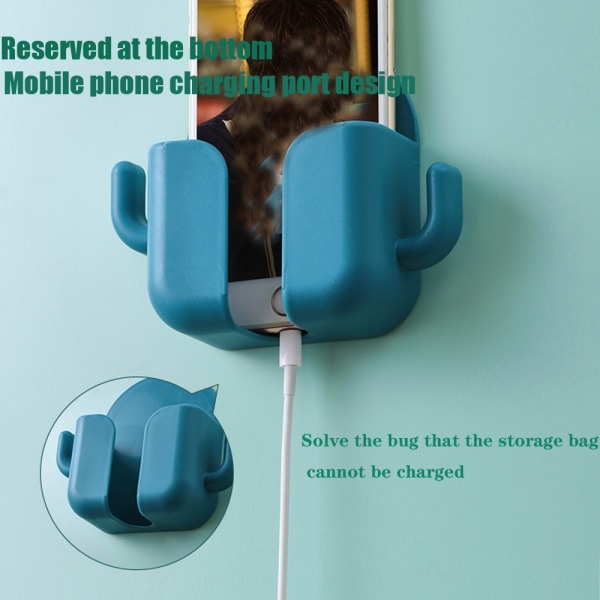 Väggmonterad telefonhållare med krokar Självhäftande organizer Blue