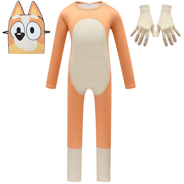 Kids Blueys Hundvänner Maskeraddräkt Festklänning Overall Mask Halloween Outfit Orange 130cm