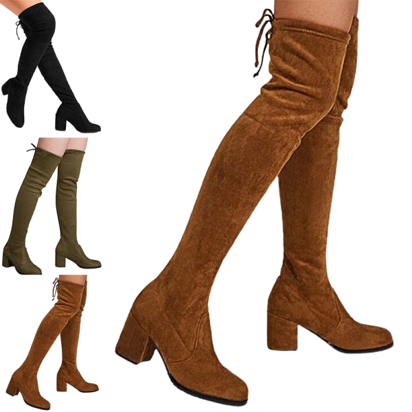 Lady Thigh High Stretchy Boots Lace Over The Knee Boots brown 42