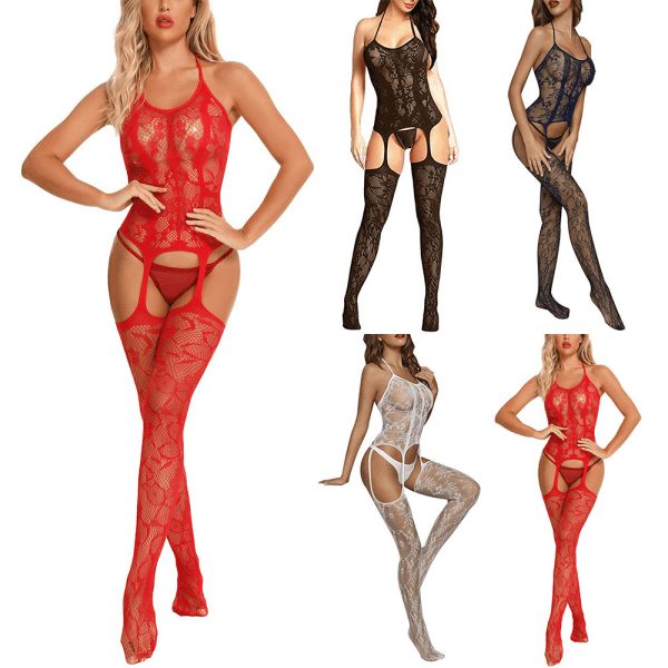 Kvinnors sexiga spetsunderkläder Body Stocking Body Nattkläder Red