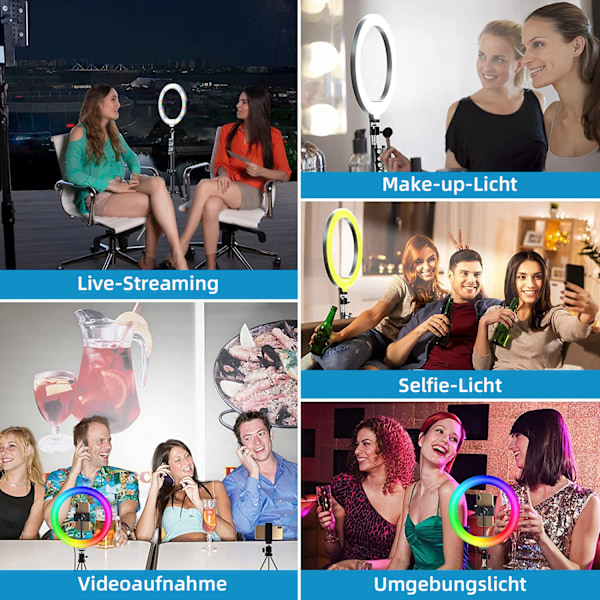 [3 dagars leverans] Lätt Bordsmodell 10 tums Ring Light med 2 Stativ - 18 RGB Färg Dimmbar Selfie Ring Light med Fjärrkontroll, Justerbar Höjd, för TK