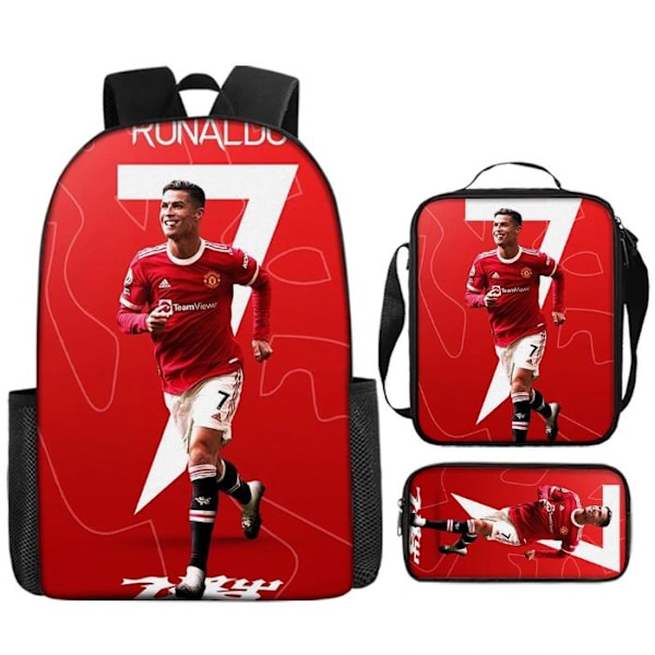 Ronaldo Barnryggsäck Pennfodral Lunchväska 3PCS/Set| Tillbaka till skolan Väska Present B