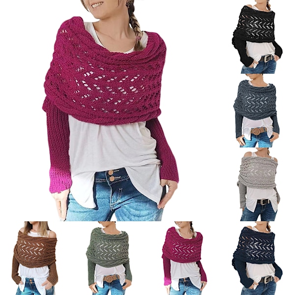 Dam Stickad Tröja Toppar Scarfs Mode Elegant Halsduk med Ärmar Wrap Höst Vinter Varm Utomhus Light Grey