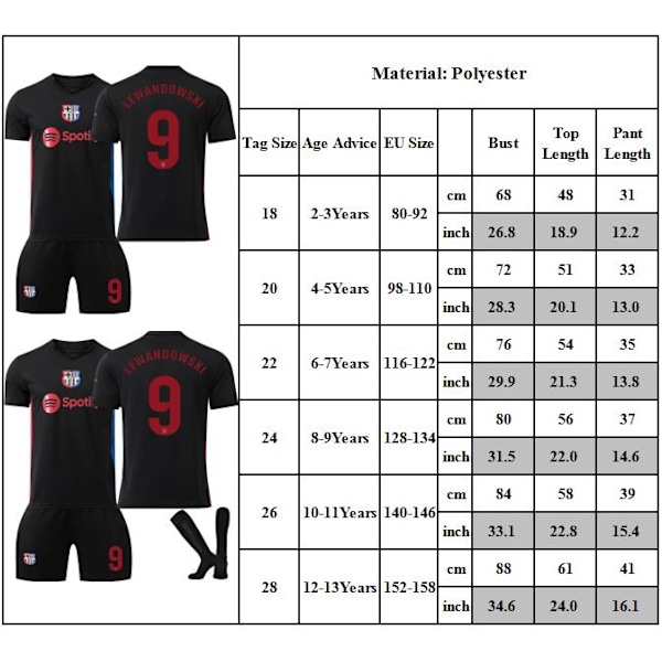 #9 Lewandowski Fotbollströja Barn Pojkar T-shirt Shorts Strumpor Tröja Sommar Träningsdräkt Set 22