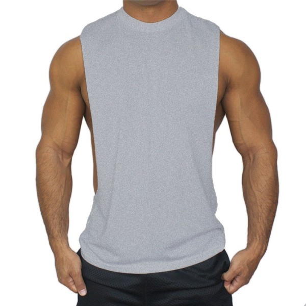 Enfärgad, ärmlös, låg sportskjorta för män med heltryck gray 2XL