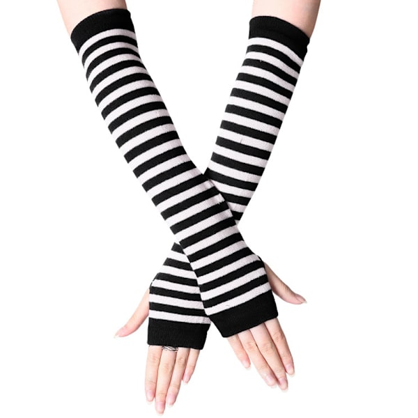 Stribede halvfingerhandsker til kvinder, lange modehandsker Black and white