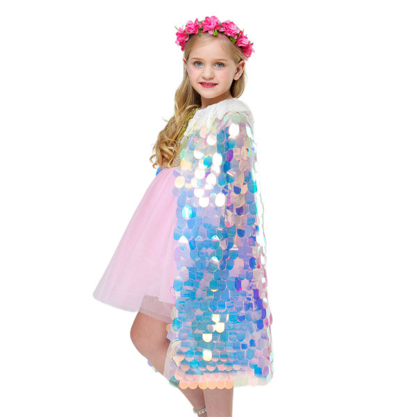 Sjöjungfru kappa barn flickor färgglada paljetter prinsessa capes L