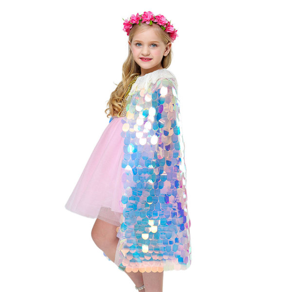 Sjöjungfru kappa barn flickor färgglada paljetter prinsessa capes M