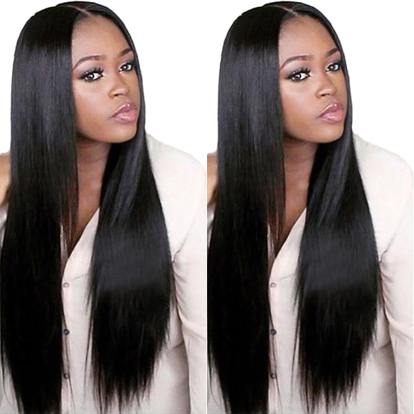 Svart medellångt rakt hår peruk för syntetiskt hår för damer black 52-56cm