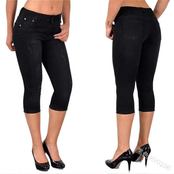 Damer casual mode små fötter 7-punkts byxor smala slimmade jeans black XL