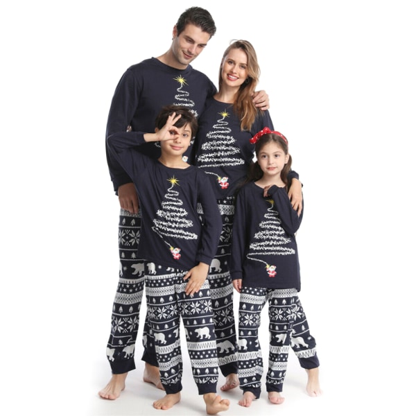Jul Matchande Familj Pyjamas Outfit Xmas Nattkläder Kid-Navy 4T