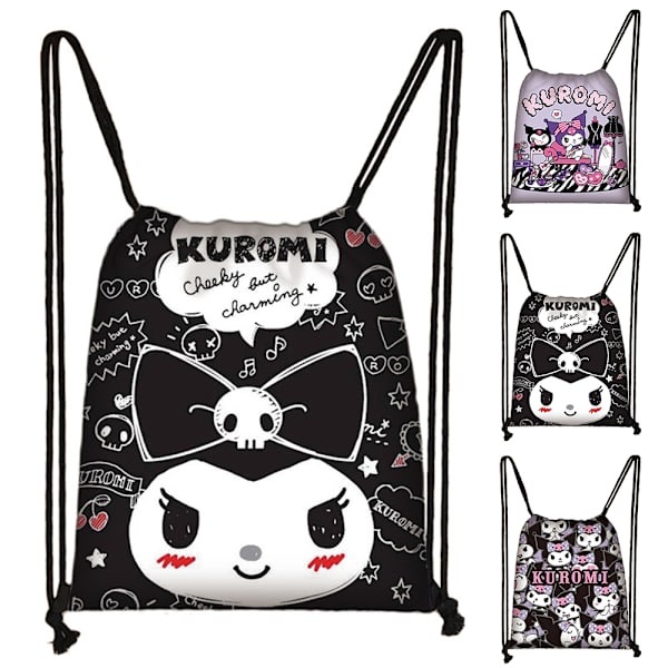 Kuromi dragsnöre ryggsäckar härlig skolväska lätt söt rese ryggsäck presenter barn skolväska flickor & pojkar #2 32x38cm