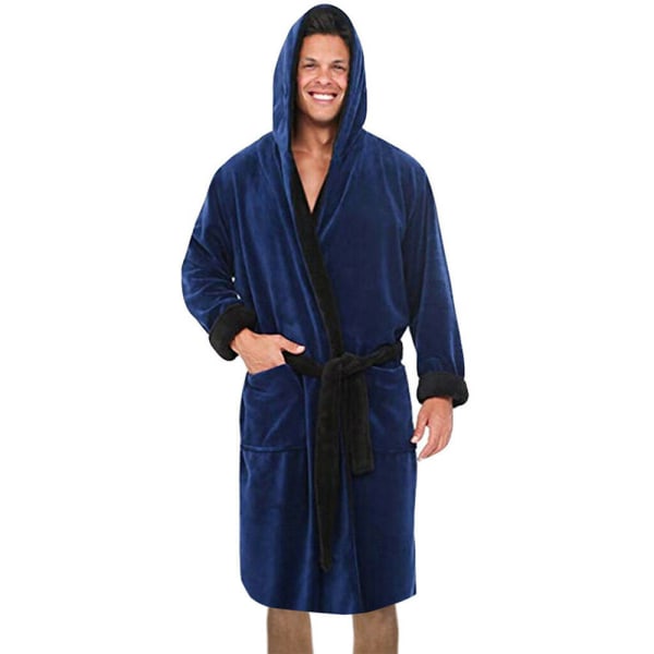 Mjuk mantel för mäns mantellbadrock vinterhusrock pyjamas Marinblå svart 5XL