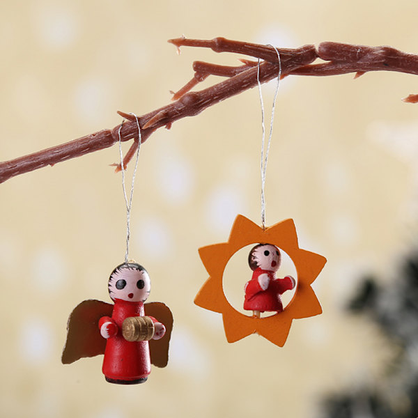30 st trä hängen handmålade mini julgran prydnader
