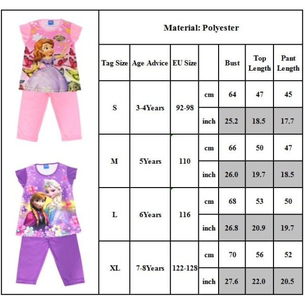 Girls Princess Pyjamas Set T-shirt Byxor Nattkläder Pink A 3-4 Years