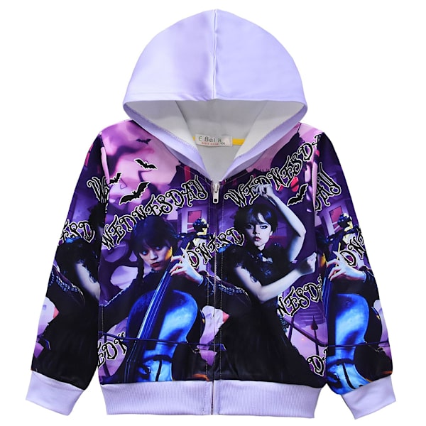 Wednesday Säsong 3D Print Barn Hoodie Dragkedja Rock Långärmad Toppar purple 150cm
