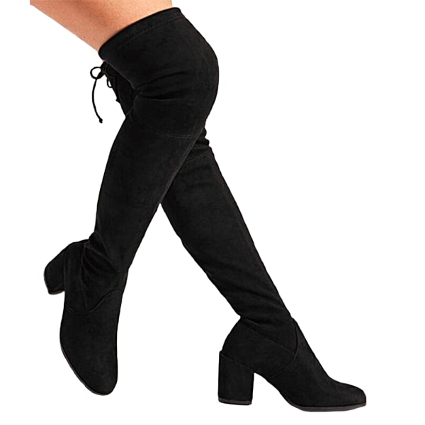Lady Thigh High Stretchy Boots Lace Over The Knee Boots black 40