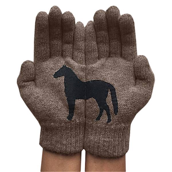 Dam Svart Häst Tryckta Handskar Korta Mode Retro Handskar brown
