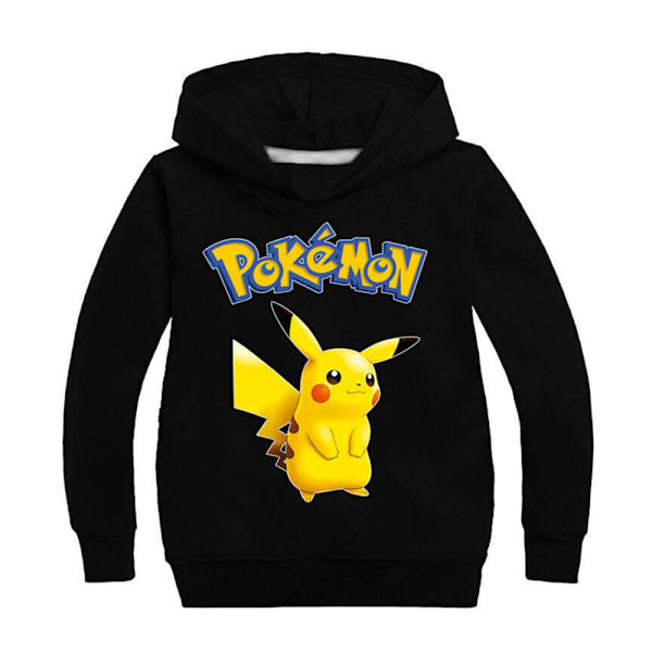 Pikachu Barn Hoodie med Huva Pojkar Flickor Cartoon Print Pullover Black 140cm