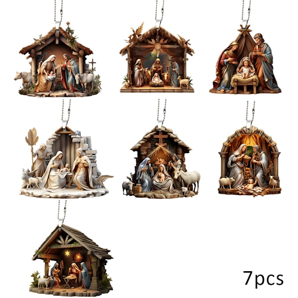 7 stk. Julekrybbe Ornamenter, Julepynt til Træer, Julepynt 7PCS