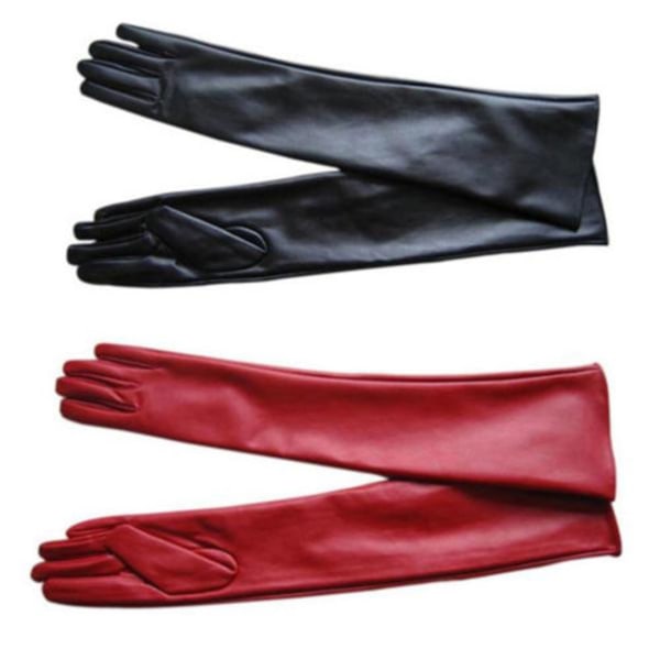 Långa läderhandskar för kvinnor mode retro trendiga handskar red 45cm