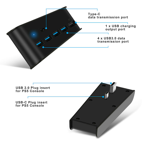 PS5 USB-hub-konverter USB höghastighetsöverföring förlängning White
