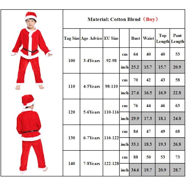 Jultomte Kostym för Barn, Pojke & Flicka, Cosplay Festkläder Jul Boys 120cm