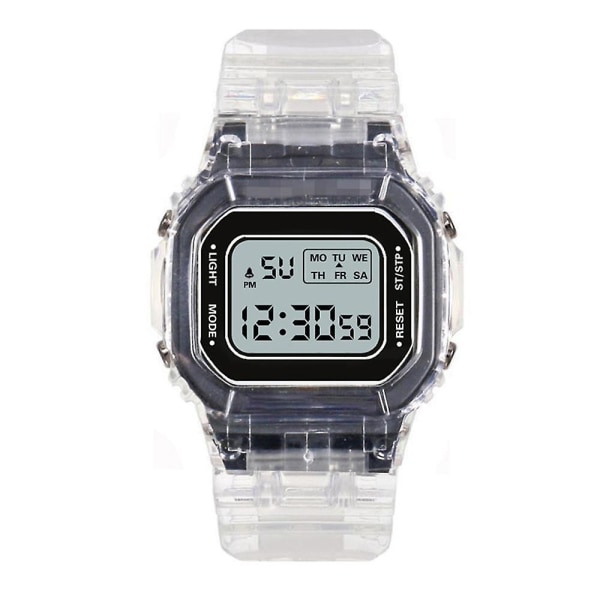 Unisex Casual Transparent Vattentät Digital Sportklocka Black