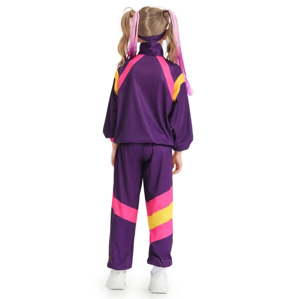 Barbie 80-talets Träningsoverall Barn Hip Hop Kostym Topp Byxor Set Outfit purple S