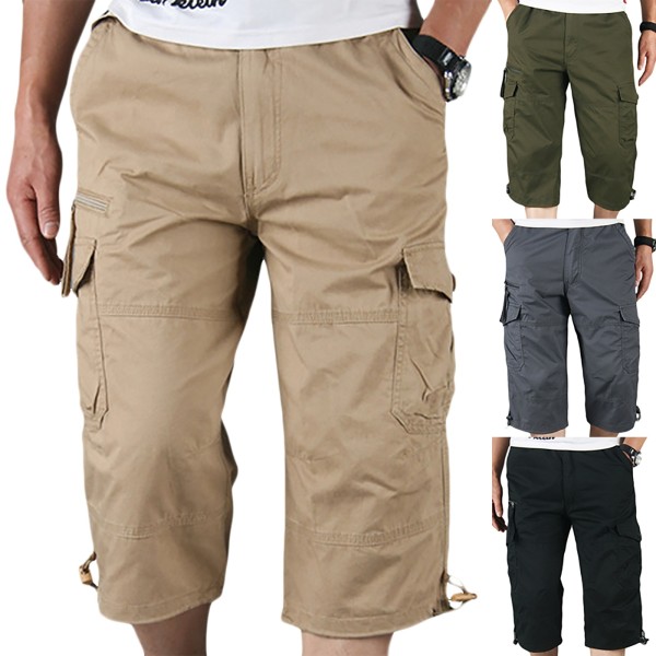 Herr Sommar Enkla Fritids Multi-Pocket Cargo Shorts Dark Gray L